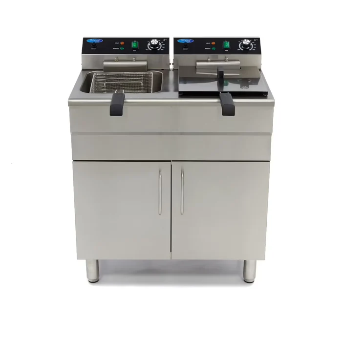 Friteuse - 2 x 16 L - 2 paniers - avec robinet de vidange et support - 230V