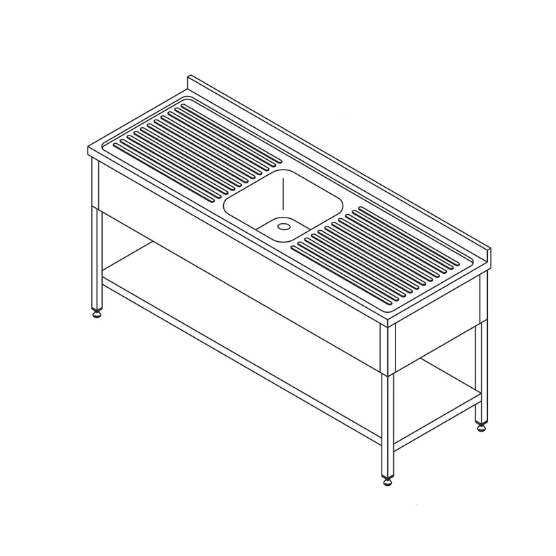 Table de lavage 160 x 60 cm - 1 évier + dosseret + étagère - inox