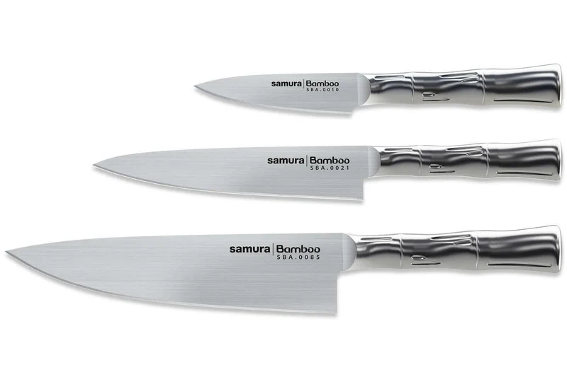 Coffret 3 couteaux Samura Bamboo tout inox AUS8 : Office + Universel + Chef