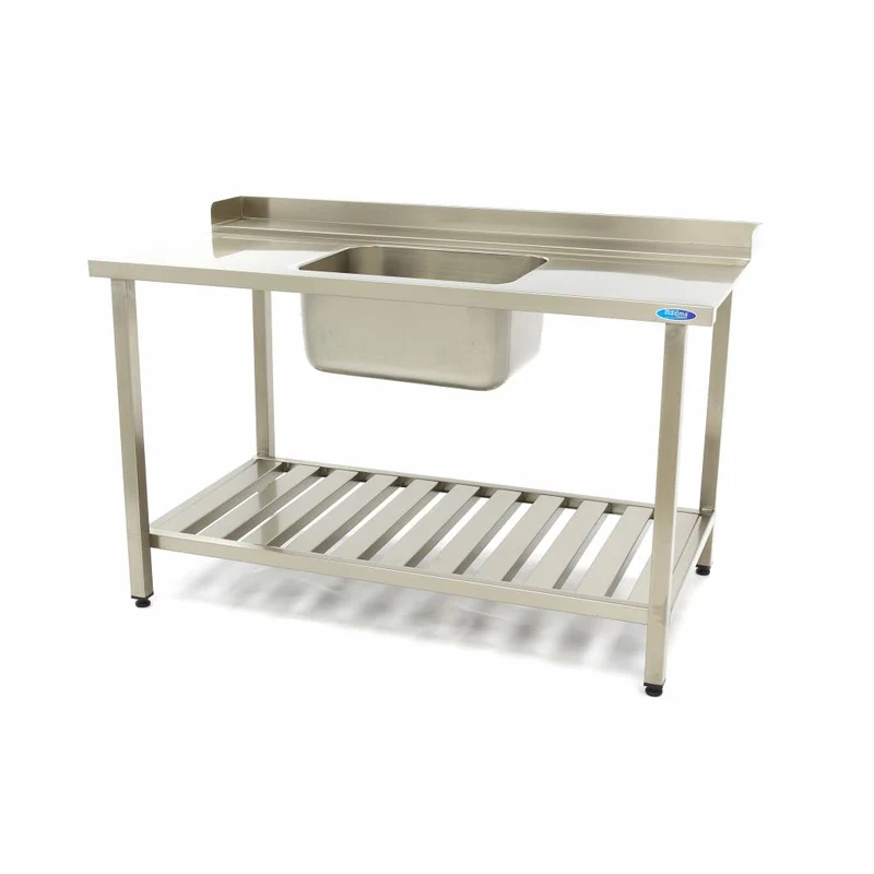Table d'entrée lave-vaisselle 140 x 75 cm - droite - évier + dosseret + étagère - inox