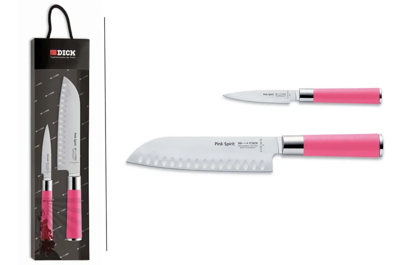 Set 2 couteaux Dick Pink Spirit office + santoku manche rose