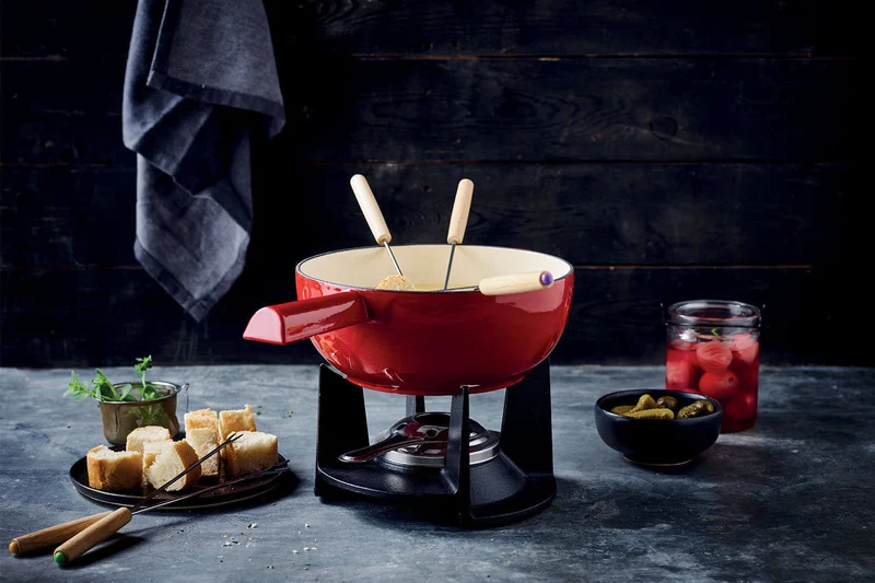Service à fondue à fromage Beka Belledone en fonte émaillée pour 6 personnes - Coloris rouge