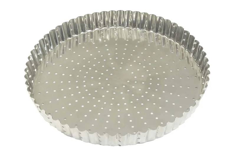 Tourtière ronde cannelée perforée Gobel fer blanc fond fixe