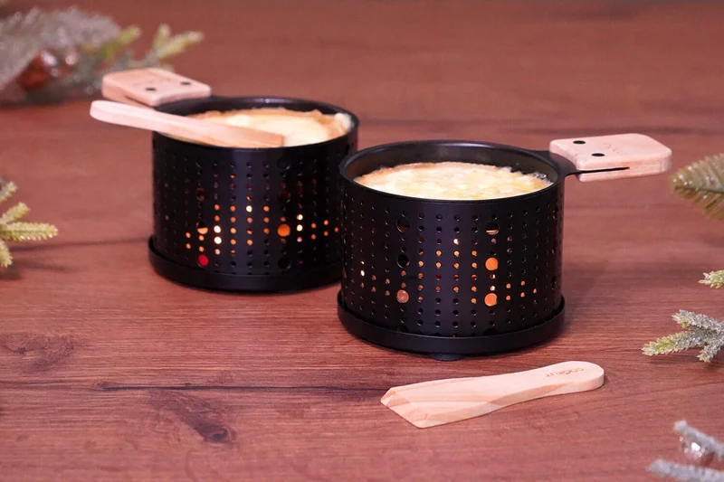 Service à raclette à la bougie Cookut Lumi noir - Services individuels poêlons et spatules
