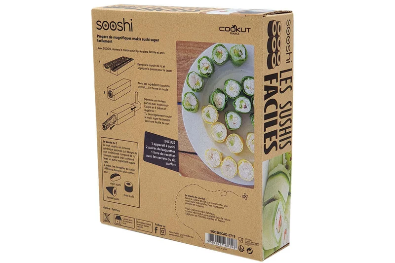 Coffret cadeau Sooshi Cookut 1 appareil à sushi/maki + 4 baguettes + 1 livre de recettes